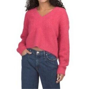 Marine Layer Teddy Eyelash V-Neck Sweater Pink XS